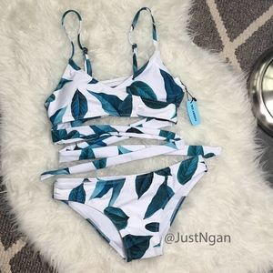 Leaves Print Cross Padding Bikini